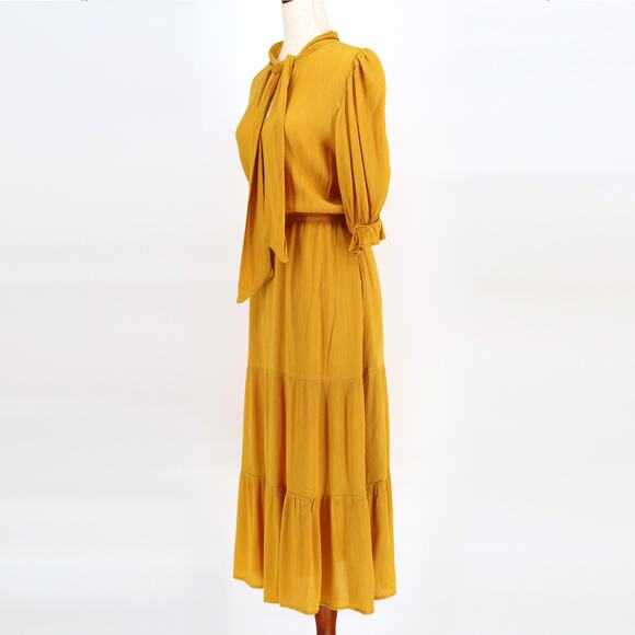 BB Dakota x Steve Madden Women Yellow Hidalgo Tie Front Ruffle Midi Dress Size S - Picture 5 of 7